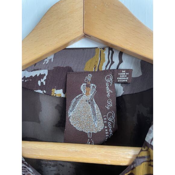 Twelve by Twelve brown chiffon bubble top short sleeve buttons lined Size M - Picture 5 of 6